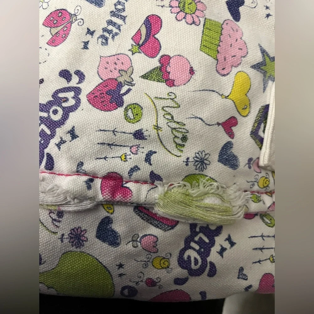 Cute Kawaii Colorful Canvas Tote Bag | Hearts, Strawberries & Fun Print - Picture 3 of 6